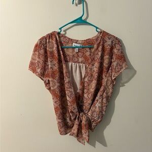 Veronica M Boho Floral Tie-Front Blouse Size Small
